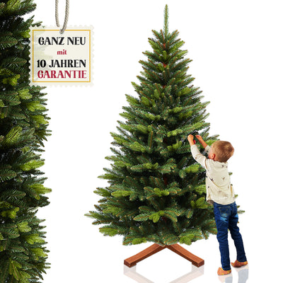 Weihnachtsbaum künstlich I Naturgetreue Nachbildung mit Spritzguss Elementen, massiver Echtholz-Ständer (künstlicher Christbaum, Tannenbaum)