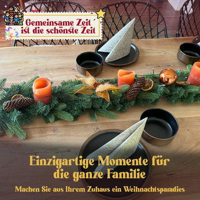 Weihnachtsgirlande künstlich I Naturgetreue Nachbildung mit Spritzguss Elementen, Weihnachtsdekoration für Innen, Draußen + Eingangstür Halterung I abgebildete Deko-Elemente sind nicht mit enthalten