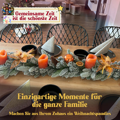 Weihnachtsgirlande künstlich Frost Look I Naturgetreue Nachbildung mit Spritzguss Elementen, Weihnachtsdekoration für Innen, Draußen + Eingangstür Halterung I abgebildete Deko-Elemente sind nicht mit enthalten