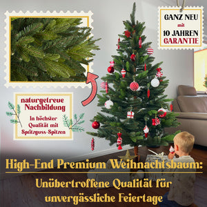 Weihnachtsbaum künstlich I Naturgetreue Nachbildung mit Spritzguss Elementen, massiver Echtholz-Ständer (künstlicher Christbaum, Tannenbaum)