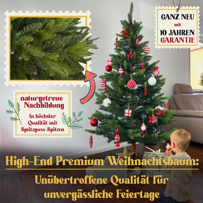 Weihnachtsbaum künstlich I Naturgetreue Nachbildung mit Spritzguss Elementen, massiver Echtholz-Ständer (künstlicher Christbaum, Tannenbaum)