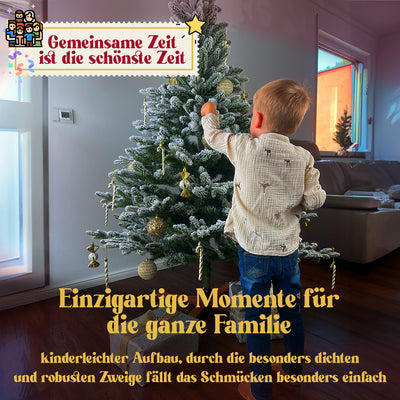 Weihnachtsbaum künstlich Schnee I Naturgetreue Nachbildung mit Spritzguss Elementen, massiver Echtholz-Ständer (künstlicher Christbaum, Tannenbaum)