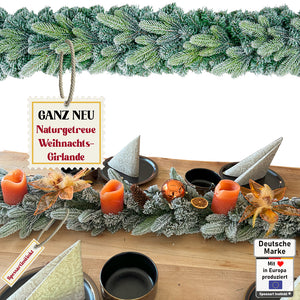 Weihnachtsgirlande künstlich Frost Look I Naturgetreue Nachbildung mit Spritzguss Elementen, Weihnachtsdekoration für Innen, Draußen + Eingangstür Halterung I abgebildete Deko-Elemente sind nicht mit enthalten