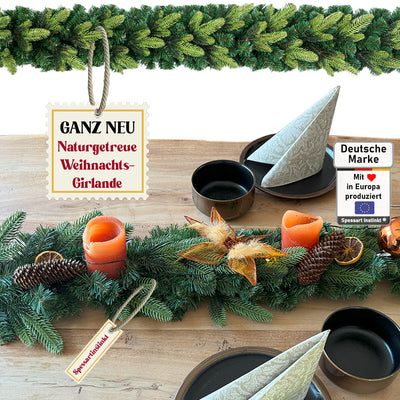 Weihnachtsgirlande künstlich I Naturgetreue Nachbildung mit Spritzguss Elementen, Weihnachtsdekoration für Innen, Draußen + Eingangstür Halterung I abgebildete Deko-Elemente sind nicht mit enthalten