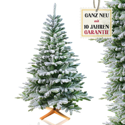 Weihnachtsbaum künstlich Schnee I Naturgetreue Nachbildung mit Spritzguss Elementen, massiver Echtholz-Ständer (künstlicher Christbaum, Tannenbaum)